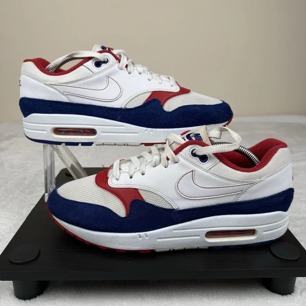 Nike Air Max 1 White Red Blue USA‎ (CJ9927-100) Men's 10.5 M Suede Mesh Leather